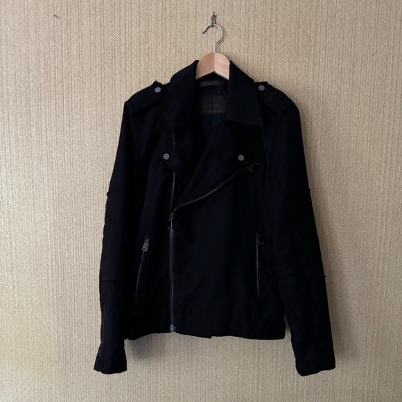 Black Cotton/Linen Moto Jacket​​​ - Picture 2 of 6